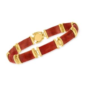 Ross & Simons Red Jade "Good Fortune" Bracelet in 18kt Gold Over Sterling